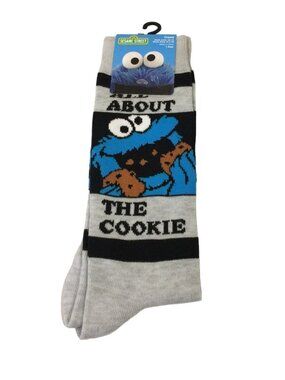Sesame Street ALL ABOUT THE COOKIE Men's Crew Socks Size 10-13